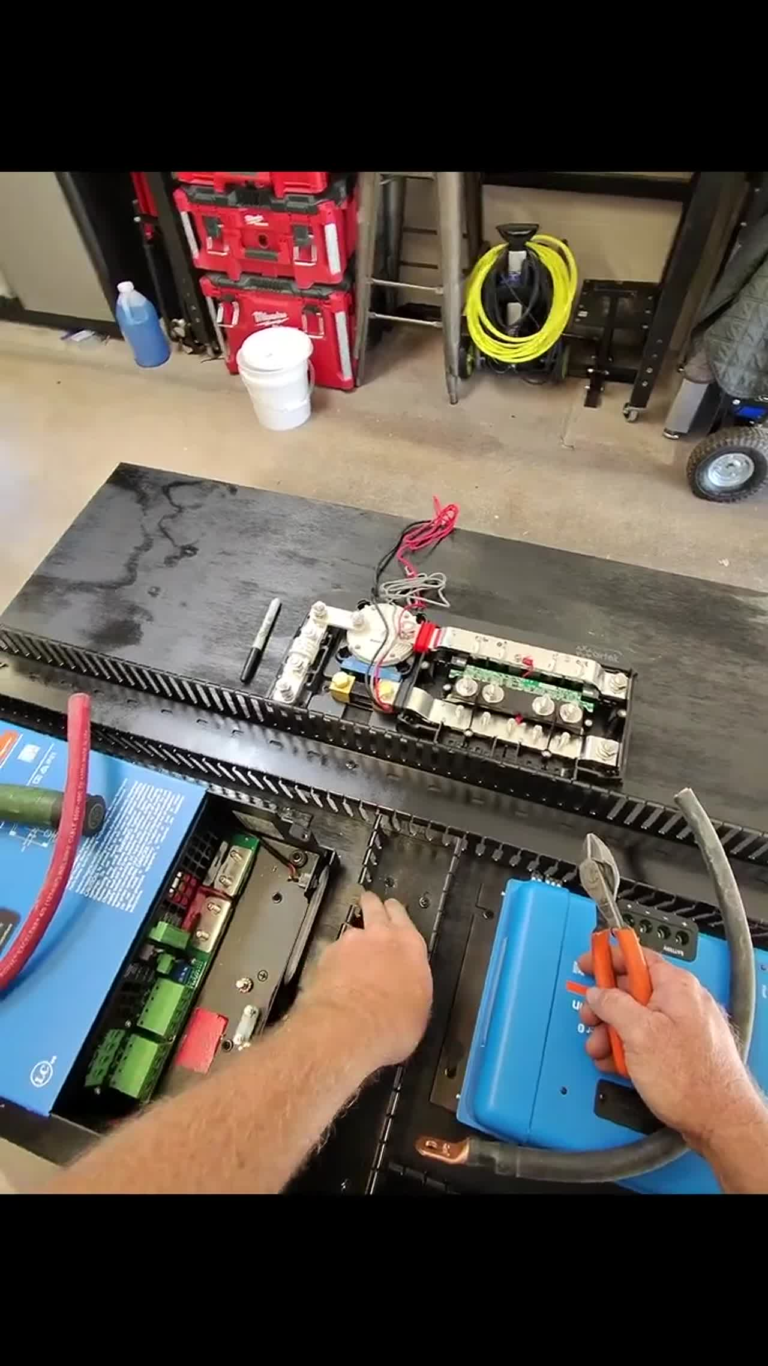 RV electrical bay with Lynx Distributor and Victron MultiPlus-II components